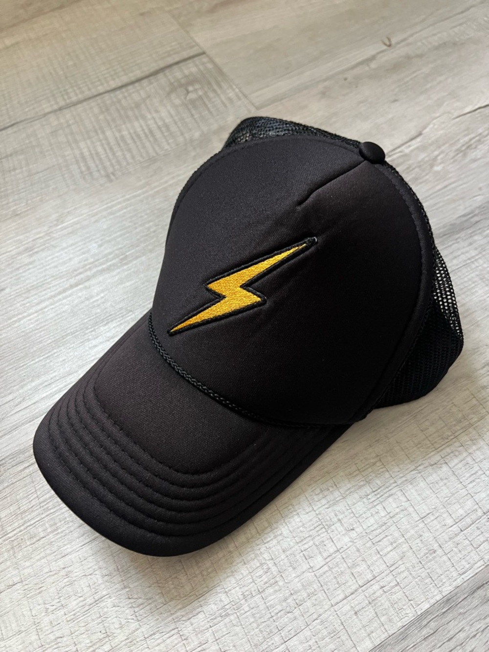AVIATOR NATION Vintage Lightning Bolt Trucker Hat Black Truckers Cap with Yellow - Picture 3 of 13